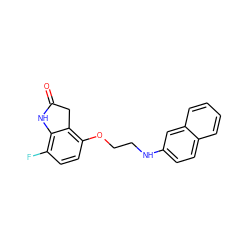 O=C1Cc2c(OCCNc3ccc4ccccc4c3)ccc(F)c2N1 ZINC000026168709