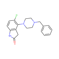 O=C1Cc2c(ccc(Cl)c2N2CCN(Cc3ccccc3)CC2)N1 ZINC000026645609