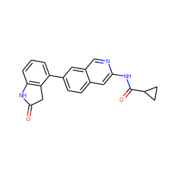 O=C1Cc2c(cccc2-c2ccc3cc(NC(=O)C4CC4)ncc3c2)N1 ZINC000144257820