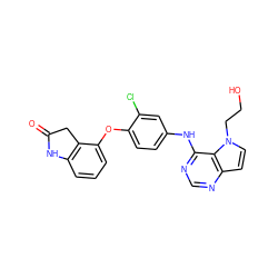 O=C1Cc2c(cccc2Oc2ccc(Nc3ncnc4ccn(CCO)c34)cc2Cl)N1 ZINC000043196352