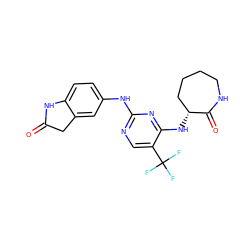 O=C1Cc2cc(Nc3ncc(C(F)(F)F)c(N[C@@H]4CCCCNC4=O)n3)ccc2N1 ZINC000045497435