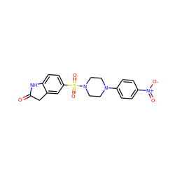 O=C1Cc2cc(S(=O)(=O)N3CCN(c4ccc([N+](=O)[O-])cc4)CC3)ccc2N1 ZINC000064460058