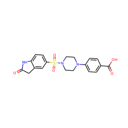 O=C1Cc2cc(S(=O)(=O)N3CCN(c4ccc(C(=O)O)cc4)CC3)ccc2N1 ZINC000061943375