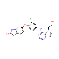 O=C1Cc2ccc(Oc3ccc(Nc4ncnc5ccn(CCO)c45)cc3Cl)cc2N1 ZINC000084651864