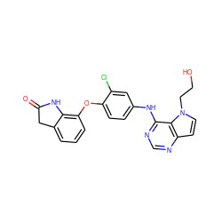 O=C1Cc2cccc(Oc3ccc(Nc4ncnc5ccn(CCO)c45)cc3Cl)c2N1 ZINC000084669888