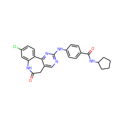 O=C1Cc2cnc(Nc3ccc(C(=O)NC4CCCC4)cc3)nc2-c2ccc(Cl)cc2N1 ZINC000082152741