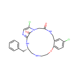 O=C1Cn2c(Cl)cnc(c2=O)N[C@@H](Cc2ccccc2)CNCCOc2ccc(Cl)cc2CN1 ZINC000013537332