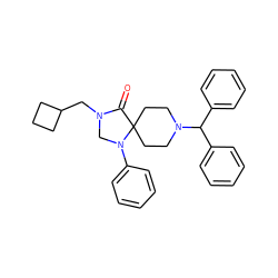 O=C1N(CC2CCC2)CN(c2ccccc2)C12CCN(C(c1ccccc1)c1ccccc1)CC2 ZINC000040914853