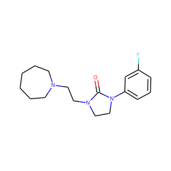 O=C1N(CCN2CCCCCC2)CCN1c1cccc(F)c1 ZINC000049045316