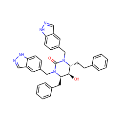 O=C1N(Cc2ccc3[nH]ncc3c2)[C@H](CCc2ccccc2)[C@@H](O)[C@@H](Cc2ccccc2)N1Cc1ccc2[nH]ncc2c1 ZINC000014908088