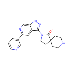 O=C1N(c2n[nH]c3cnc(-c4cccnc4)cc23)CCC12CCNCC2 ZINC000205262478