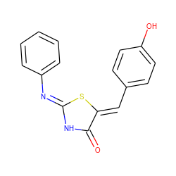 O=C1N/C(=N/c2ccccc2)S/C1=C\c1ccc(O)cc1 ZINC000015222506