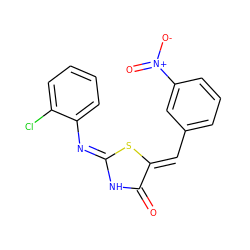 O=C1N/C(=N/c2ccccc2Cl)S/C1=C\c1cccc([N+](=O)[O-])c1 ZINC000013124348