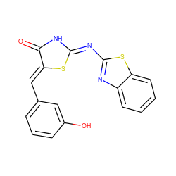 O=C1N/C(=N/c2nc3ccccc3s2)S/C1=C\c1cccc(O)c1 ZINC000082152797