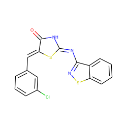 O=C1N/C(=N/c2nsc3ccccc23)S/C1=C\c1cccc(Cl)c1 ZINC000029059912