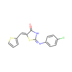 O=C1N/C(=N\c2ccc(Cl)cc2)S/C1=C\c1cccs1 ZINC000005177027