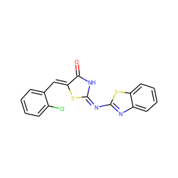 O=C1N/C(=N\c2nc3ccccc3s2)S/C1=C\c1ccccc1Cl ZINC000029060069