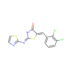 O=C1N/C(=N\c2nccs2)S/C1=C\c1cccc(Cl)c1Cl ZINC000095598025