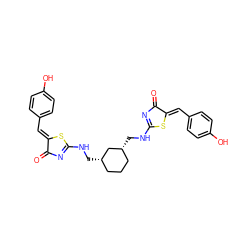 O=C1N=C(NC[C@H]2CCC[C@@H](CNC3=NC(=O)/C(=C/c4ccc(O)cc4)S3)C2)S/C1=C\c1ccc(O)cc1 ZINC000095563826