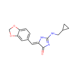 O=C1N=C(NCC2CC2)N/C1=C\c1ccc2c(c1)OCO2 ZINC000072108161