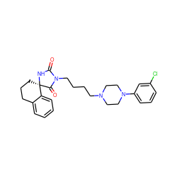 O=C1N[C@@]2(CCCc3ccccc32)C(=O)N1CCCCN1CCN(c2cccc(Cl)c2)CC1 ZINC000474607840