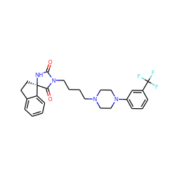 O=C1N[C@@]2(CCc3ccccc32)C(=O)N1CCCCN1CCN(c2cccc(C(F)(F)F)c2)CC1 ZINC000474606082