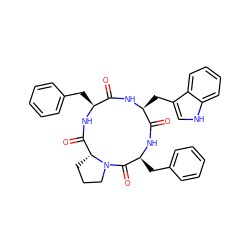 O=C1N[C@@H](Cc2ccccc2)C(=O)N2CCC[C@@H]2C(=O)N[C@@H](Cc2ccccc2)C(=O)N[C@H]1Cc1c[nH]c2ccccc12 ZINC000003989600