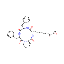 O=C1N[C@@H](Cc2ccccc2)C(=O)N2CCCC[C@@H]2C(=O)N[C@@H](CCCCCC(=O)[C@@H]2CO2)C(=O)N[C@H]1Cc1ccccc1 ZINC000003925361