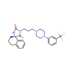 O=C1N[C@]2(CCCc3ccccc32)C(=O)N1CCCN1CCN(c2cccc(C(F)(F)F)c2)CC1 ZINC000103172549