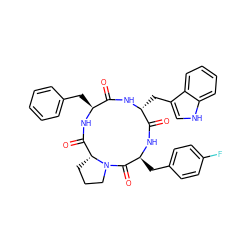 O=C1N[C@H](Cc2c[nH]c3ccccc23)C(=O)N[C@@H](Cc2ccc(F)cc2)C(=O)N2CCC[C@@H]2C(=O)N[C@H]1Cc1ccccc1 ZINC000044281458