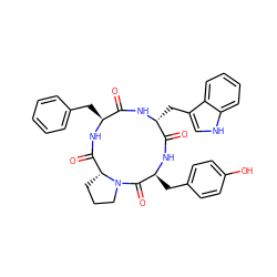 O=C1N[C@H](Cc2c[nH]c3ccccc23)C(=O)N[C@@H](Cc2ccc(O)cc2)C(=O)N2CCC[C@@H]2C(=O)N[C@H]1Cc1ccccc1 ZINC000042834023