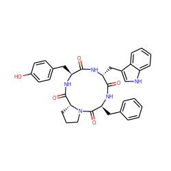 O=C1N[C@H](Cc2c[nH]c3ccccc23)C(=O)N[C@@H](Cc2ccccc2)C(=O)N2CCC[C@@H]2C(=O)N[C@H]1Cc1ccc(O)cc1 ZINC000049872351