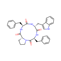 O=C1N[C@H](Cc2c[nH]c3ccccc23)C(=O)N[C@@H](Cc2ccccc2)C(=O)N2CCC[C@@H]2C(=O)N[C@H]1Cc1ccccc1 ZINC000014165884