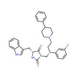 O=C1N[C@H](Cc2c[nH]c3ccccc23)C(=O)N1C[C@H](CCN1CCC(c2ccccc2)CC1)c1cccc(Cl)c1 ZINC000026833517