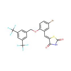 O=C1NC(=O)/C(=C/c2cc(Br)ccc2OCc2cc(C(F)(F)F)cc(C(F)(F)F)c2)S1 ZINC000049709664