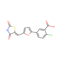 O=C1NC(=O)/C(=C/c2ccc(-c3ccc(Cl)c(C(=O)O)c3)o2)S1 ZINC000033603449