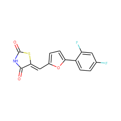 O=C1NC(=O)/C(=C/c2ccc(-c3ccc(F)cc3F)o2)S1 ZINC000034857615