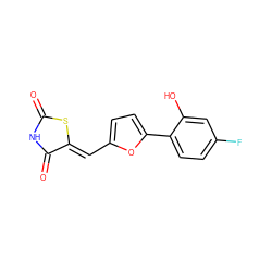 O=C1NC(=O)/C(=C/c2ccc(-c3ccc(F)cc3O)o2)S1 ZINC000027646328