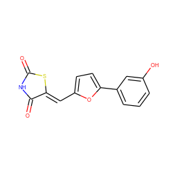 O=C1NC(=O)/C(=C/c2ccc(-c3cccc(O)c3)o2)S1 ZINC000035786654