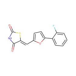 O=C1NC(=O)/C(=C/c2ccc(-c3ccccc3F)o2)S1 ZINC000008207213