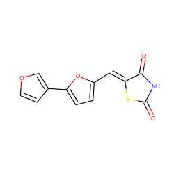 O=C1NC(=O)/C(=C/c2ccc(-c3ccoc3)o2)S1 ZINC000035962262