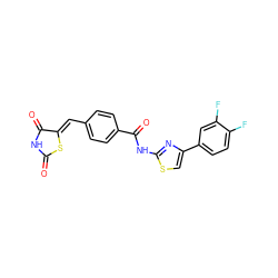 O=C1NC(=O)/C(=C/c2ccc(C(=O)Nc3nc(-c4ccc(F)c(F)c4)cs3)cc2)S1 ZINC000028953923