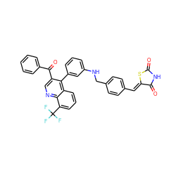 O=C1NC(=O)/C(=C/c2ccc(CNc3cccc(-c4c(C(=O)c5ccccc5)cnc5c(C(F)(F)F)cccc45)c3)cc2)S1 ZINC000014972611