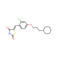 O=C1NC(=O)/C(=C/c2ccc(OCCCC3CCCCC3)cc2Cl)S1 ZINC000115793682