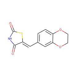 O=C1NC(=O)/C(=C/c2ccc3c(c2)OCCO3)S1 ZINC000038438097