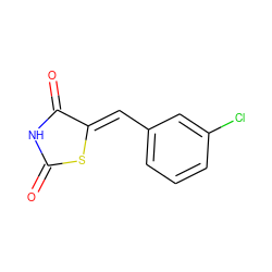 O=C1NC(=O)/C(=C/c2cccc(Cl)c2)S1 ZINC000012408977