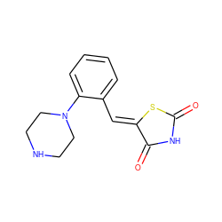 O=C1NC(=O)/C(=C/c2ccccc2N2CCNCC2)S1 ZINC000084654244