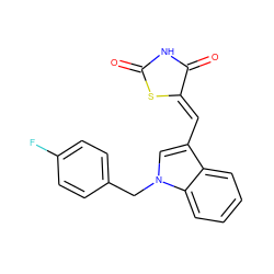 O=C1NC(=O)/C(=C/c2cn(Cc3ccc(F)cc3)c3ccccc23)S1 ZINC000106694392