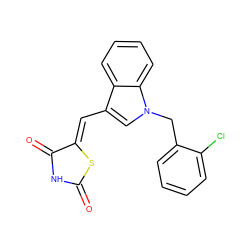 O=C1NC(=O)/C(=C/c2cn(Cc3ccccc3Cl)c3ccccc23)S1 ZINC000006971873