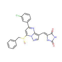 O=C1NC(=O)/C(=C/c2cnn3c([S@+]([O-])Cc4ccccc4)cc(-c4cccc(Cl)c4)nc23)N1 ZINC000205038207